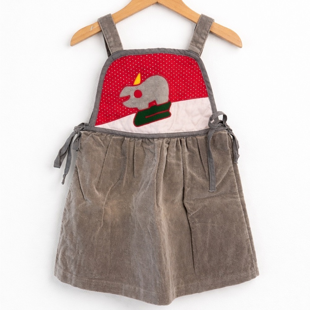 Ruth Scharf Vintage Corduroy Jumper Dress Rhino Appliqué Girls Size 5